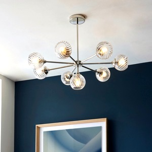 Vintage Ceiling Lantern Endon Allegra 8 Light, Bright Nickel, Spiral Glass