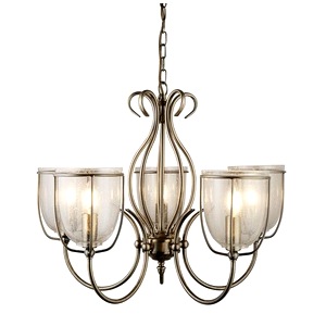 Antique Brass Holder Searchlight Lamp Silhouette Five Light Ceiling Pendant