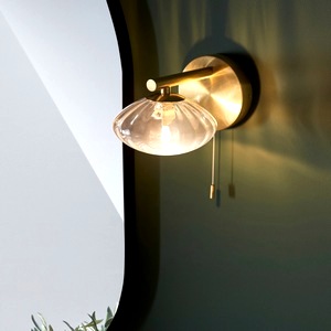 Moisture-Resistant Bathroom Wall Light Iza Satin Brass, Ribbed Glass Shade