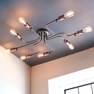 LED Semi Flush Mount Ceiling Light Endon Hal 8 Aged Copper, Pewter
