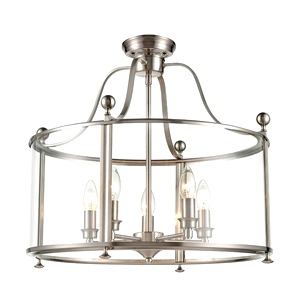 Ceiling Lantern Franklite Drayton Five Light Lamp, Satin Nickel