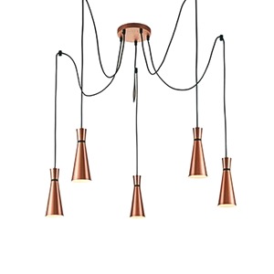 Artistic Cluster Pendant Ceiling Lamp Franklite Happy Five Light Satin Copper 