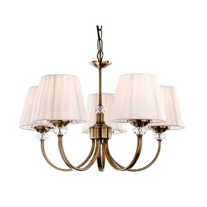 Brass with Antique Patina Firstlight Langham Five Light Multi-arm Ceiling Pleated Cream Shades 