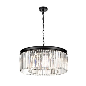 Vintage Ceiling Chandelier Franklite 8 Light, Matt Black, Crystal Glass