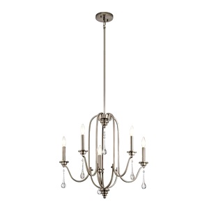Ceiling Chandelier Lamp Quintiesse Karlee Stylish Five Light, Classic Pewter, Crystal Glass Droplets