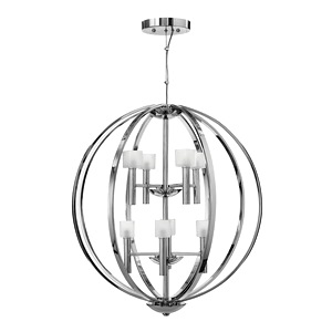 Luxury Ceiling Chandelier Quintiesse Mondo 8 Light, Polished Chrome, Frosted Glass