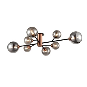 Semi Flush Mount Light Franklite 8 Copper, Smoked Glasses