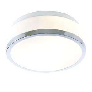 Chrome Searchlight Discs Bathroom Flush Ceiling Lamp, Opal Glass