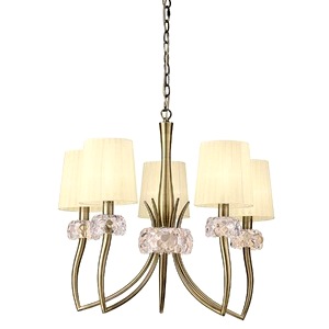 Antique Brass Mantra Loewe Five Light Ceiling Pendant Shades