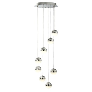 Chrome Searchlight Marbles Eight Light Cluster Ceiling Pendant Lamp, Crushed Ice Glass