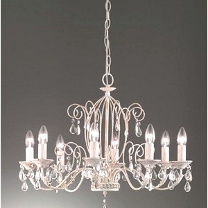 White Ironwork Franklite Aria 8 Light Ceiling Pendant, Gold Highlights, Crystals