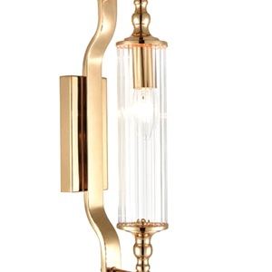 Modern Bathroom Wall Light Paris Gold, Ribbed Glass Shade W134